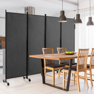 4-Panel Folding Room Divider 6 Feet Rolling Privacy Screen with Lockable Wheels-Gray view 3