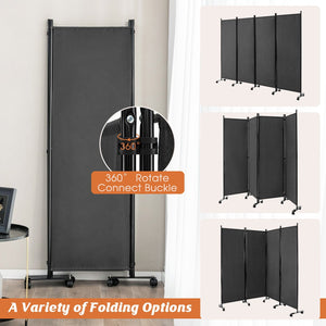 4-Panel Folding Room Divider 6 Feet Rolling Privacy Screen with Lockable Wheels-Gray view 7