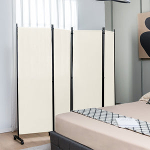 4-Panel Folding Room Divider 6 Feet Rolling Privacy Screen with Lockable Wheels-White view 3
