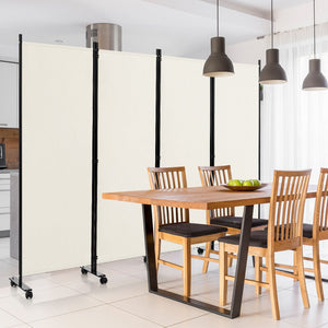 4-Panel Folding Room Divider 6 Feet Rolling Privacy Screen with Lockable Wheels-White view 5