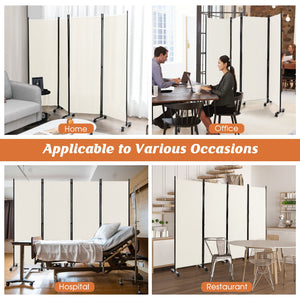 4-Panel Folding Room Divider 6 Feet Rolling Privacy Screen with Lockable Wheels-White view 7