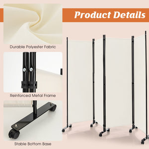 4-Panel Folding Room Divider 6 Feet Rolling Privacy Screen with Lockable Wheels-White view 8