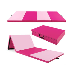 4-Panel PU Leather Folding Exercise Mat with Carrying Handles-Hot Pink view 4
