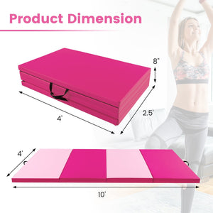 4-Panel PU Leather Folding Exercise Mat with Carrying Handles-Hot Pink view 5