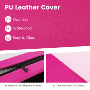 4-Panel PU Leather Folding Exercise Mat with Carrying Handles-Hot Pink view 8