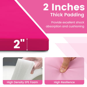 4-Panel PU Leather Folding Exercise Mat with Carrying Handles-Hot Pink view 9