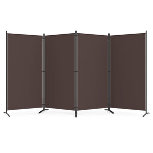 4 Panel Room Divider 6 FT Tall Folding Privacy Screen with Curved Metal Feet-Brown