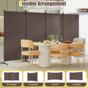 4 Panel Room Divider 6 FT Tall Folding Privacy Screen with Curved Metal Feet-Brown view 4