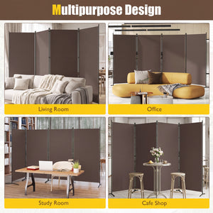 4 Panel Room Divider 6 FT Tall Folding Privacy Screen with Curved Metal Feet-Brown view 7