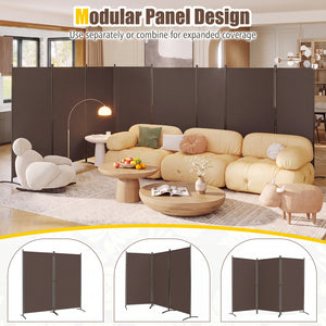 4 Panel Room Divider 6 FT Tall Folding Privacy Screen with Curved Metal Feet-Brown view 8