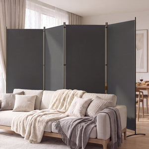 4 Panel Room Divider 6 FT Tall Folding Privacy Screen with Curved Metal Feet-Gray view 2