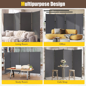 4 Panel Room Divider 6 FT Tall Folding Privacy Screen with Curved Metal Feet-Gray view 8