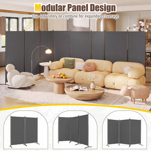 4 Panel Room Divider 6 FT Tall Folding Privacy Screen with Curved Metal Feet-Gray view 9