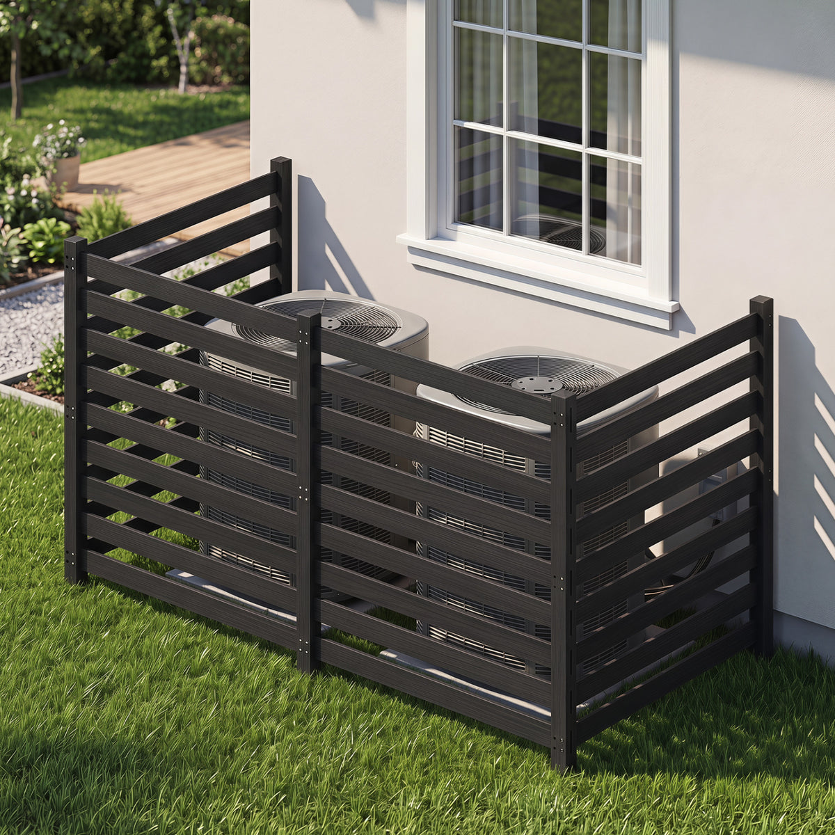 4-Panel Wooden Outdoor Privacy Fence with Ground Stakes-Black view 2