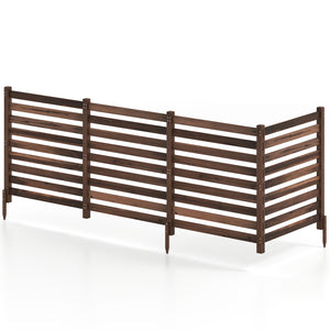 4-Panel Wooden Outdoor Privacy Fence with Ground Stakes-Brown