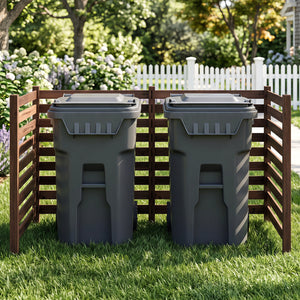 4-Panel Wooden Outdoor Privacy Fence with Ground Stakes-Brown view 3
