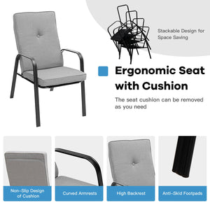 4 Patio Dining Stackable Chairs Set with High-Back Cushions view 7