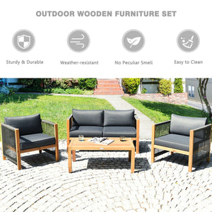 4 Pieces Acacia Wood Outdoor Patio Furniture Set view 6