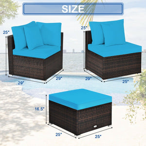 4 Pcs Ottoman Garden Deck Patio Rattan Wicker Furniture Set Cushioned Sofa-Turquoise view 4