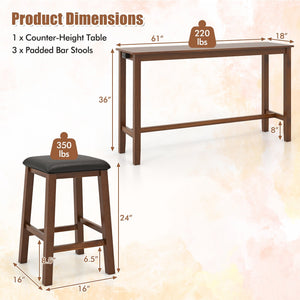 4-Piece Bar Table Set Counter-Height Table and 3 PVC Leather Upholstered Bar Stools-Brown view 5