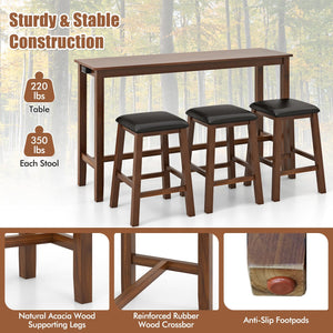 4-Piece Bar Table Set Counter-Height Table and 3 PVC Leather Upholstered Bar Stools-Brown view 7