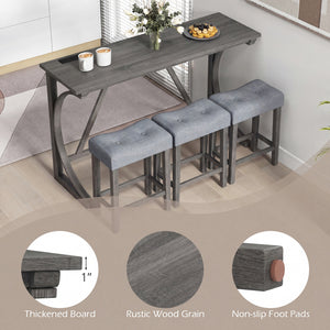 4-Piece Bar Table Set with Power Outlet and Upholstered Saddle Seat Stools-Black view 9