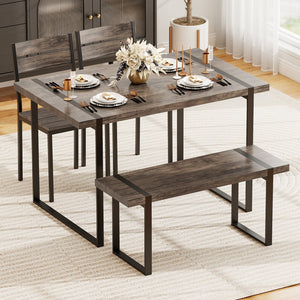 4-Piece Dining Table Set for 4 with 1 Bench and 2 Chairs-Gray view 2