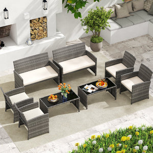 4 Piece Patio Conversation Set Rattan Chair Loveseat and Table Set-Off White view 6