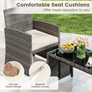 4 Piece Patio Conversation Set Rattan Chair Loveseat and Table Set-Off White view 8