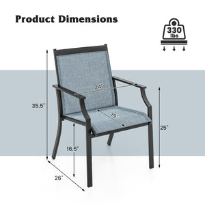 4 Piece Patio Dining Chairs Large Outdoor Chairs with Breathable Seat and Metal Frame-Blue view 3