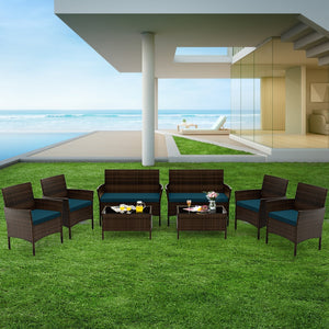 4 Piece Patio Rattan Conversation Set with Cozy Seat Cushions-Peacock Blue view 6
