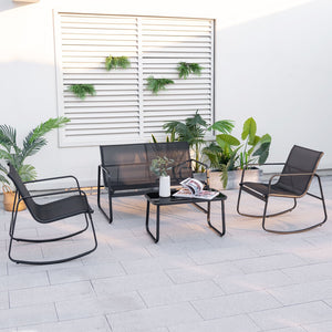 4 Piece Patio Rocking Set with Glass-Top Table-Black view 2