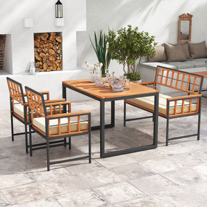4 Pieces Acacia Wood Patio Dining Set with 1 Rectangular Table view 2
