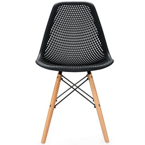 4 Pieces Modern Plastic Hollow Chair Set with Wood Leg-Black view 4