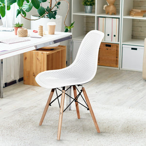 4 Pieces Modern Plastic Hollow Chair Set with Wood Leg-White view 6