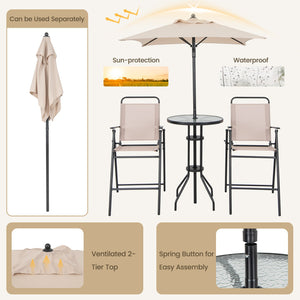 4 Pieces Outdoor Bar Set with Umbrella-Beige view 9
