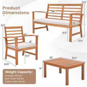 4 Pieces Outdoor Furniture Set with Stable Acacia Wood Frame-Beige view 5
