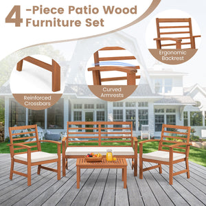 4 Pieces Outdoor Furniture Set with Stable Acacia Wood Frame-Beige view 7