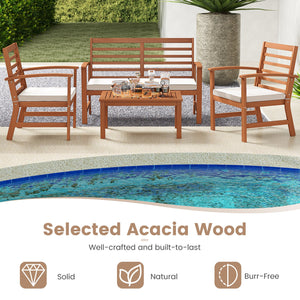 4 Pieces Outdoor Furniture Set with Stable Acacia Wood Frame-Beige view 9