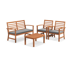 4 Pieces Outdoor Furniture Set with Stable Acacia Wood Frame-Gray