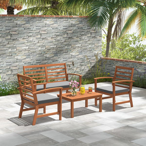 4 Pieces Outdoor Furniture Set with Stable Acacia Wood Frame-Gray view 6