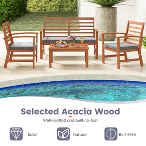 4 Pieces Outdoor Furniture Set with Stable Acacia Wood Frame-Gray view 7