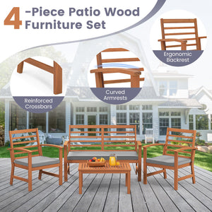 4 Pieces Outdoor Furniture Set with Stable Acacia Wood Frame-Gray view 8