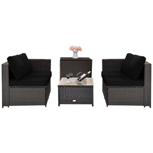 4 Pieces Outdoor Patio Rattan Furniture Set with Loveseat and Storage Box-Black view 4
