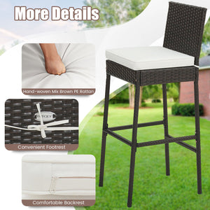 2 Pieces Patio Cushioned Wicker Barstools with Cozy Footrest-Set of 2 view 8