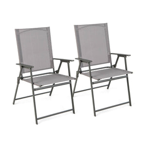 Set of 4 Patio Folding Chair Set with Rustproof Metal Frame-Gray view 4