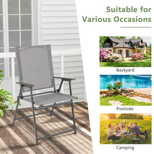 Set of 4 Patio Folding Chair Set with Rustproof Metal Frame-Gray view 7