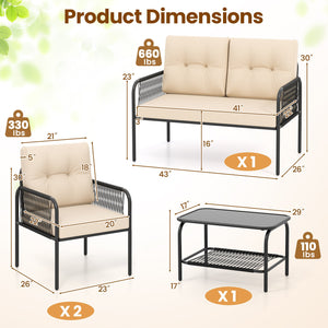 4 Pieces Patio Furniture Set PE Rattan Sofa Chairs with Loveseat-Beige view 5