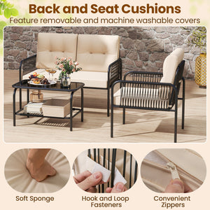 4 Pieces Patio Furniture Set PE Rattan Sofa Chairs with Loveseat-Beige view 8