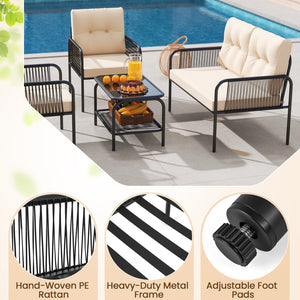 4 Pieces Patio Furniture Set PE Rattan Sofa Chairs with Loveseat-Beige view 9